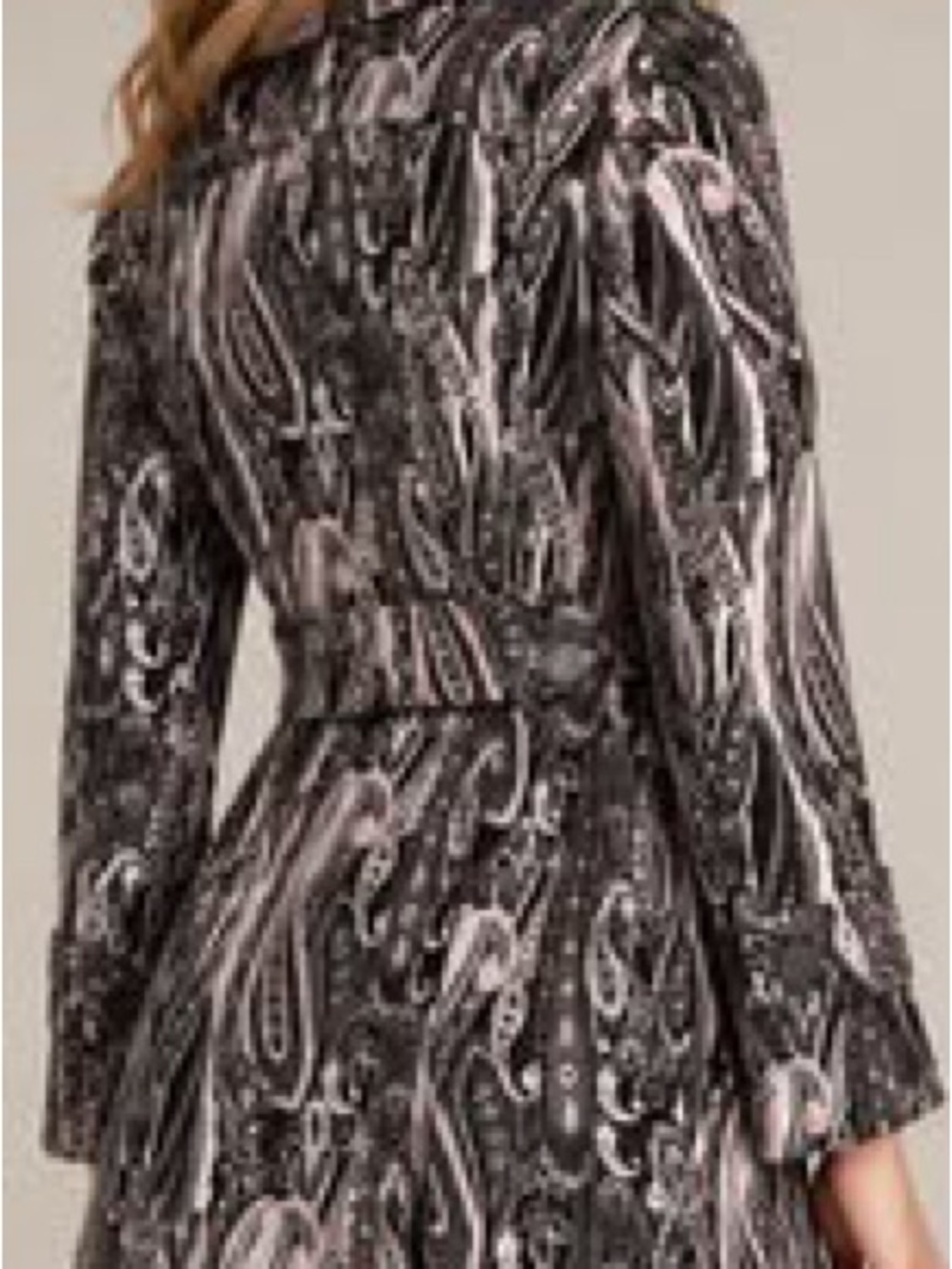 Woven Paisley Belted Duster Jacket Long Sleeve Black & Gray